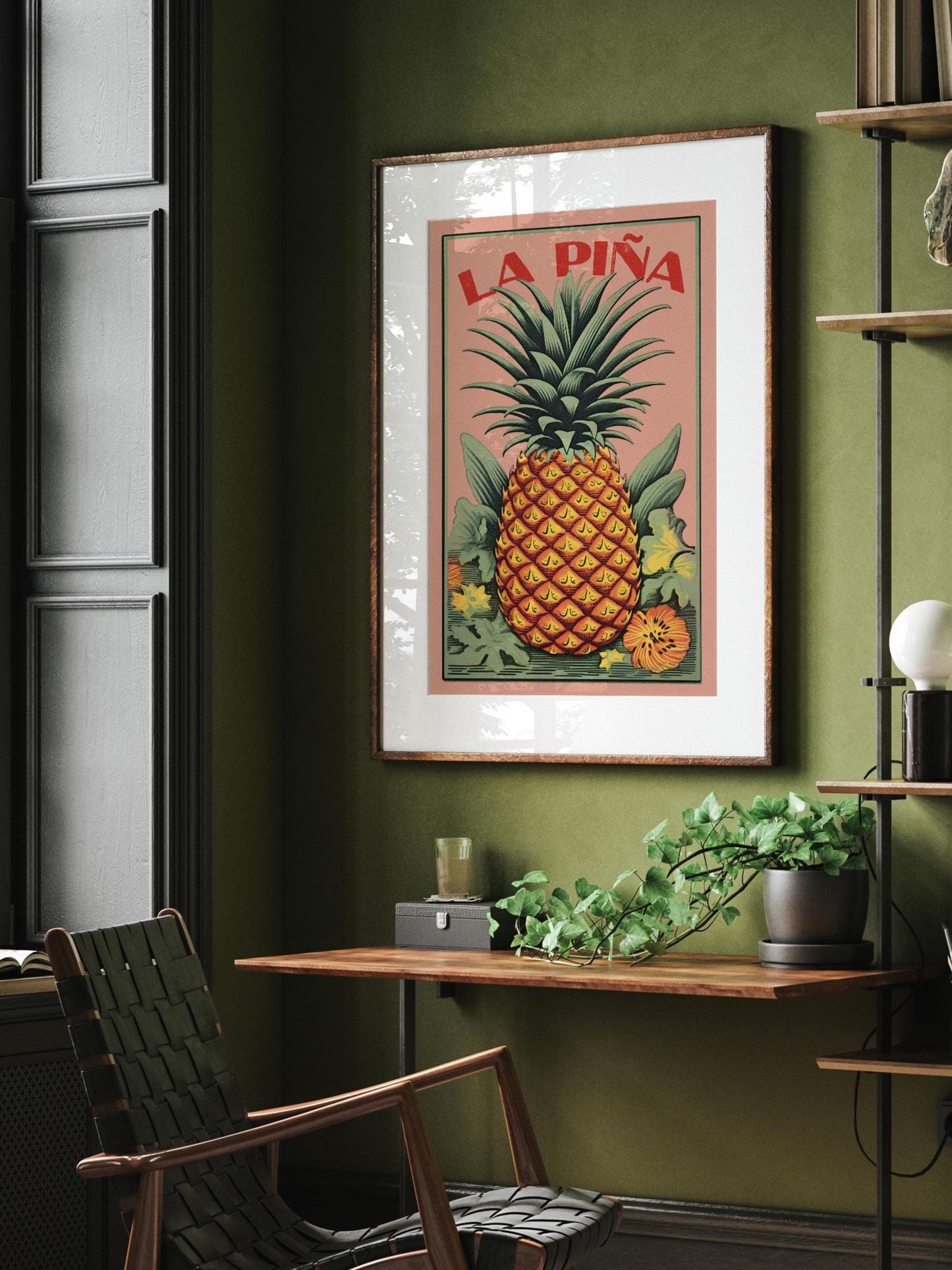 Vintage Tropical Pineapple Print | Retro Fruit Wall Decor | Mexican Lotería-Inspired Poster | Kitchen Wall Art