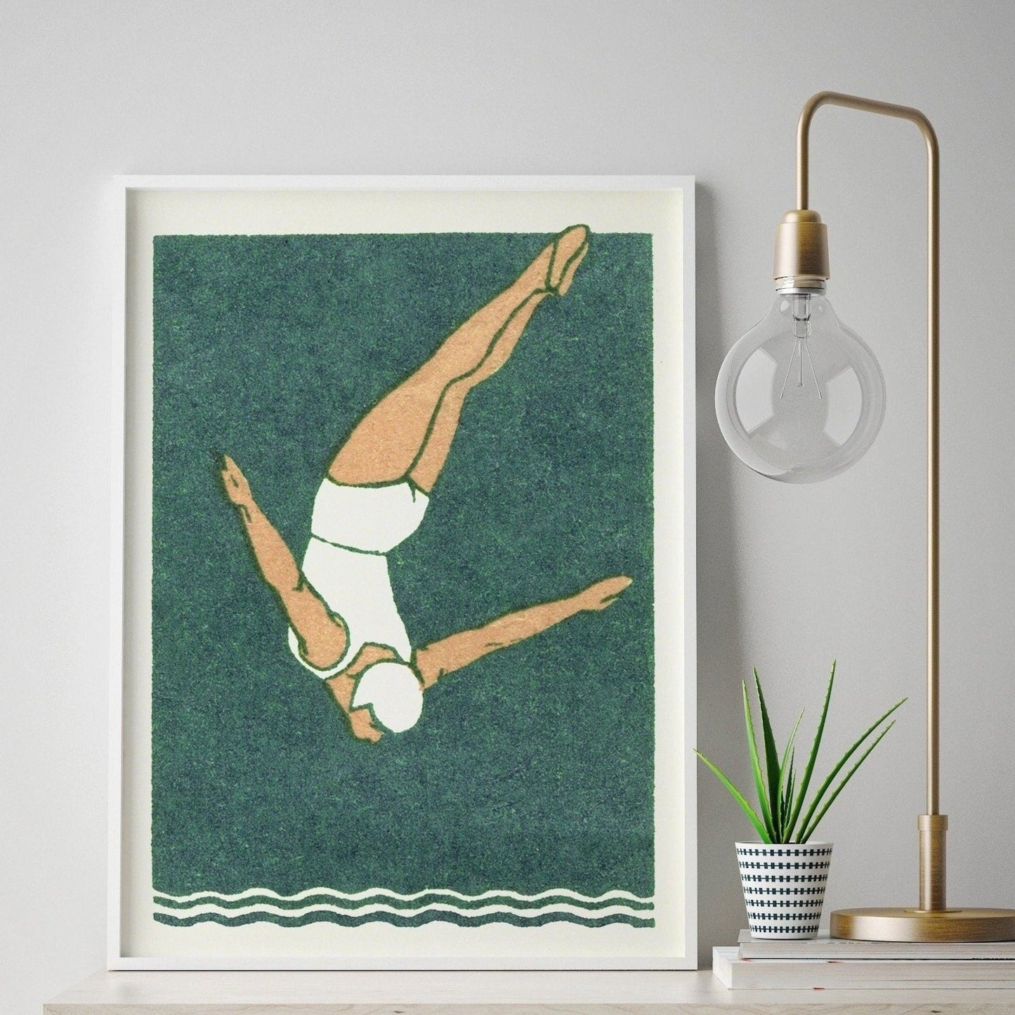 Diver Print | Art Deco Print | Vintage Maritime Style | Bathroom Decor | Swimming Poster