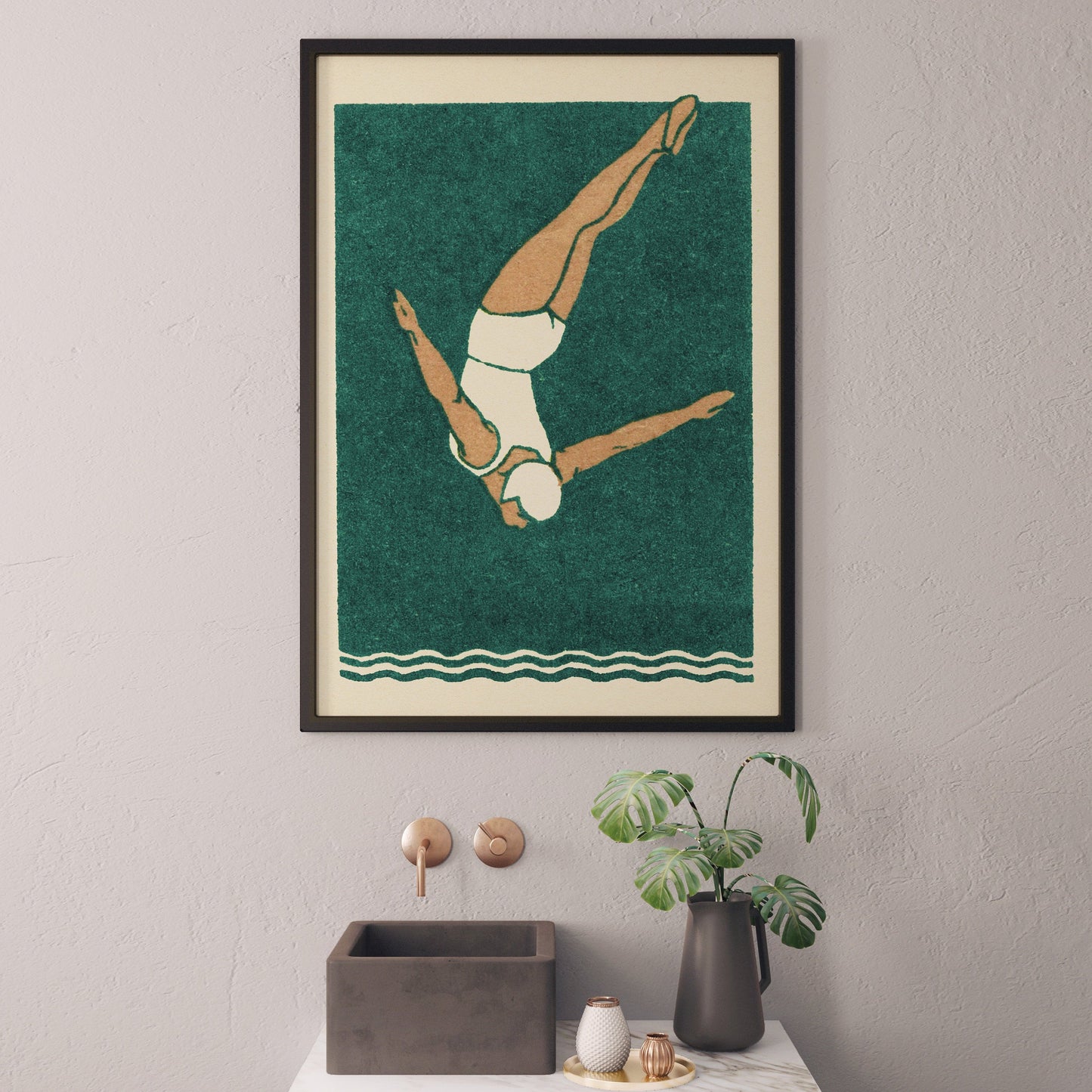 Diver Print | Art Deco Print | Vintage Maritime Style | Bathroom Decor | Swimming Poster