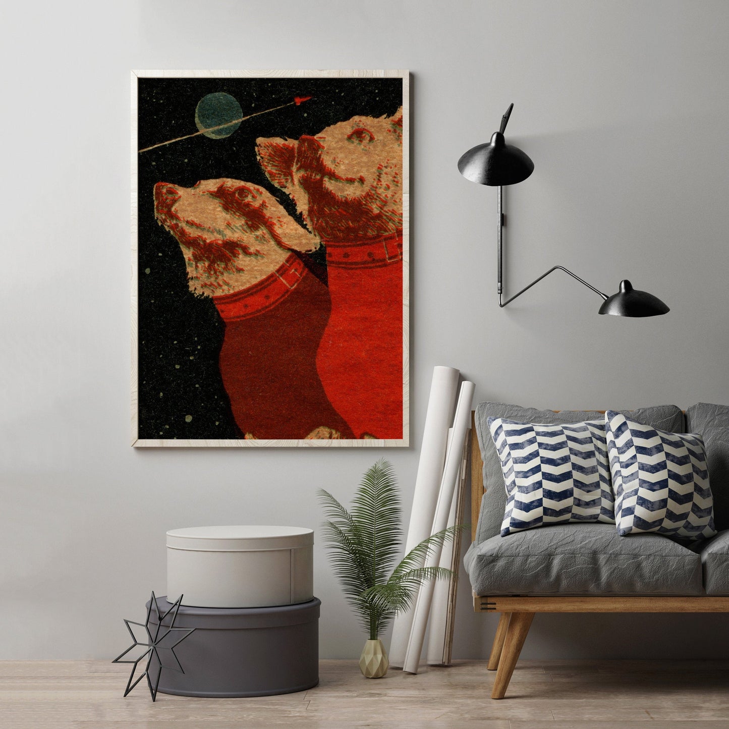 Dogs in Space! | Vintage Soviet Print | Belka and Strelka | Large Wall Art | Space Decor | Dog Lover's Gift | Space Geeks