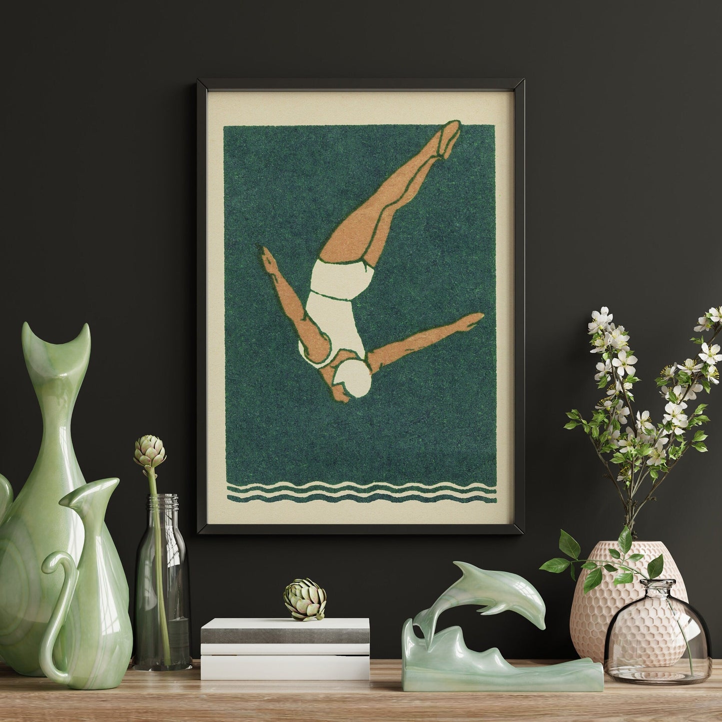 Diver Print | Art Deco Print | Vintage Maritime Style | Bathroom Decor | Swimming Poster