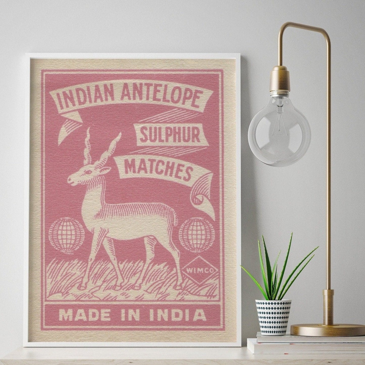 Vintage Matchbook Label Print | Antique Indian Antelope Art