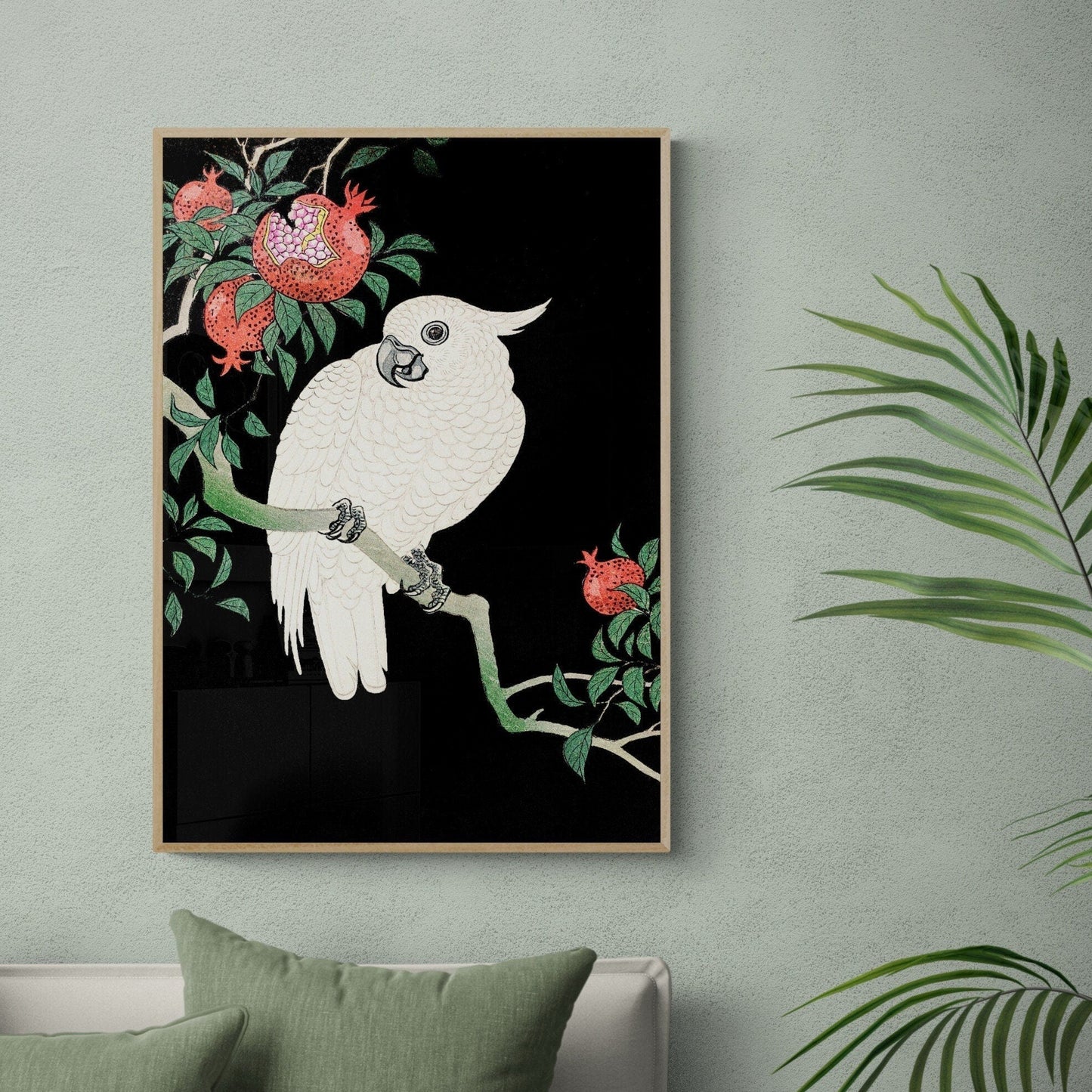 Cockatoo Art Print | Minimalist Bird Art | Nature Print | Boho Interior| Natural Decor | Cockatoo and Pomegranate