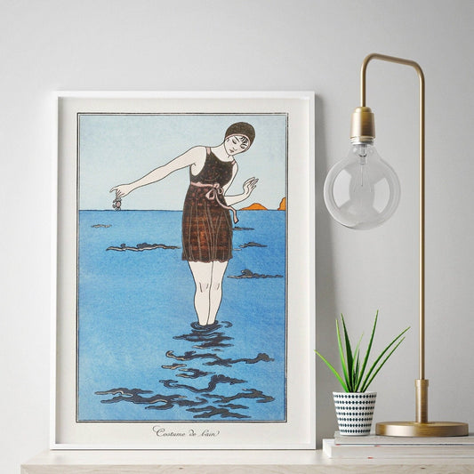 French Beach Beauty Art Deco Print | Elegant Bathroom Decor | Vintage Wall Art