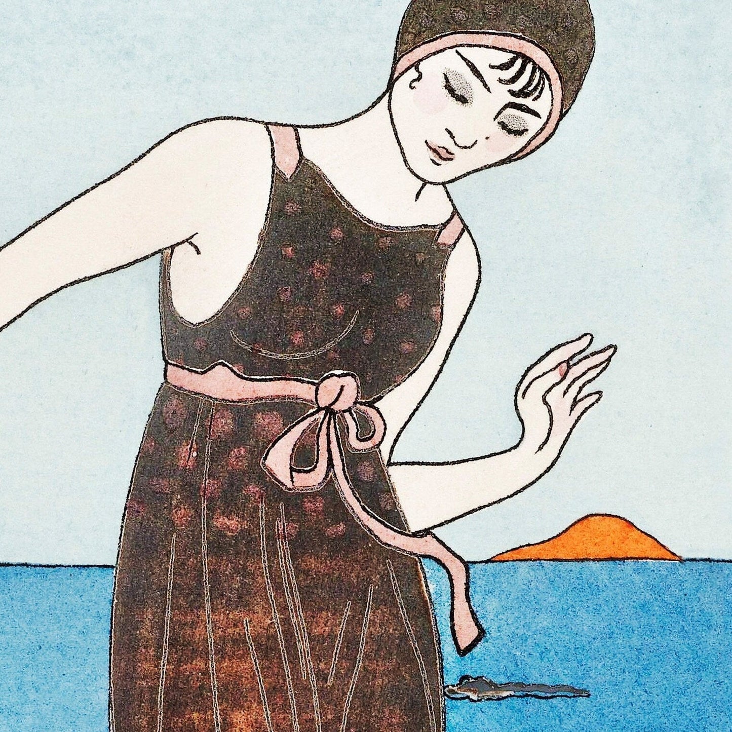 French Beach Beauty Art Deco Print | Elegant Bathroom Decor | Vintage Wall Art