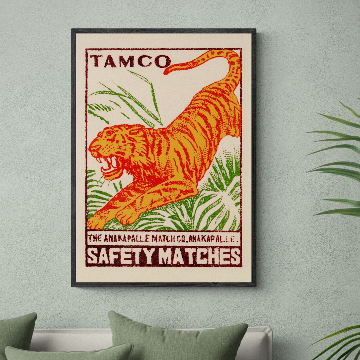 Tiger Art Print | Large Tiger Wall Art | Indian Print | Vintage Matchbox Illustration