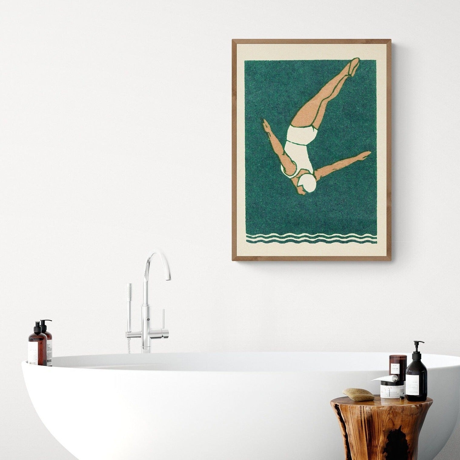 Diver Print | Art Deco Print | Vintage Maritime Style | Bathroom Decor | Swimming Poster