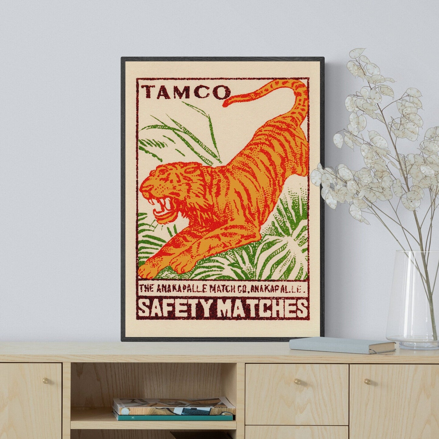 Tiger Art Print | Large Tiger Wall Art | Indian Print | Vintage Matchbox Illustration