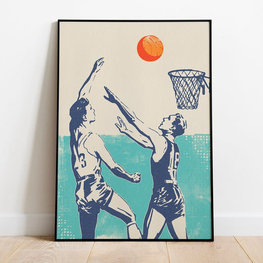Vibrant Retro Basketball Art Print - Ideal for Kids' Bedrooms, Dens, and Game Rooms