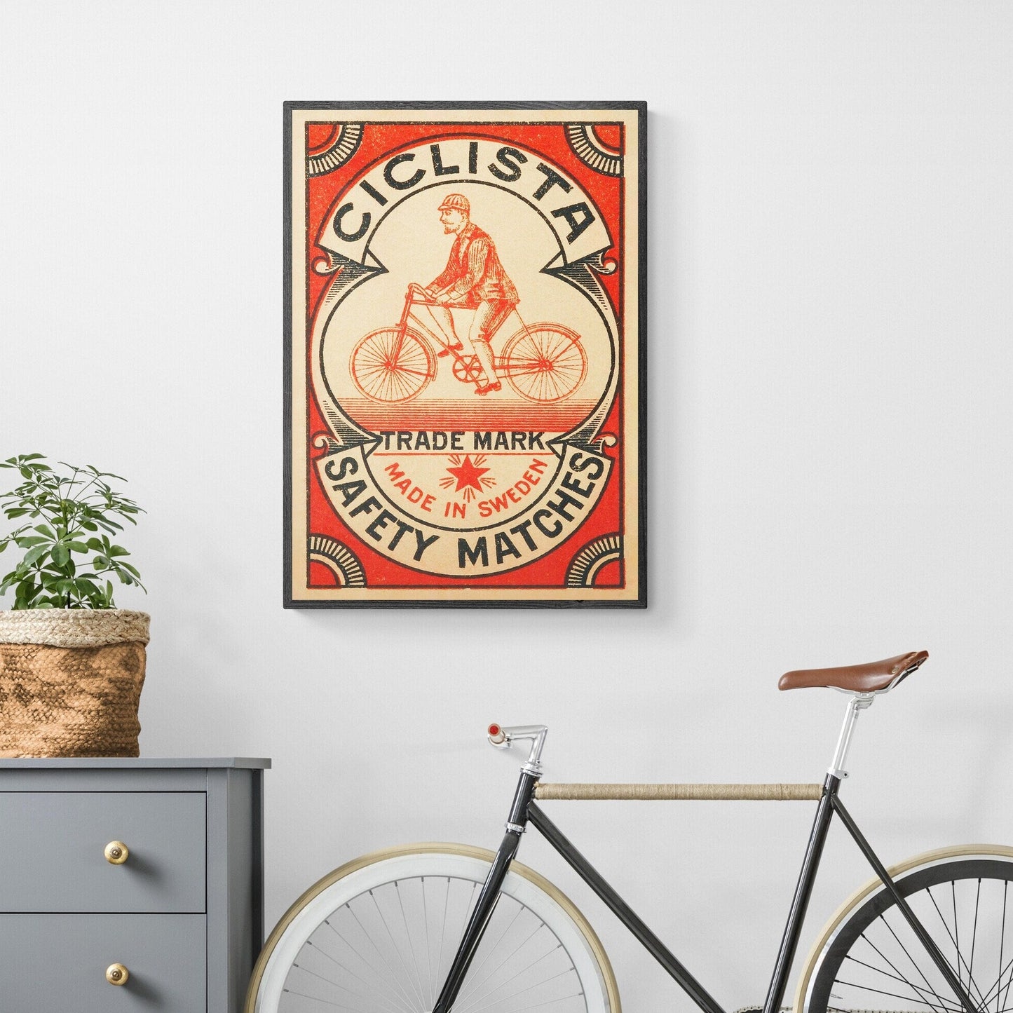 Vintage Cycling Print | Antique Bicycle Art | Retro Swedish Illustration | Unique Decor | Boho Home Gift | Large Wall Art |