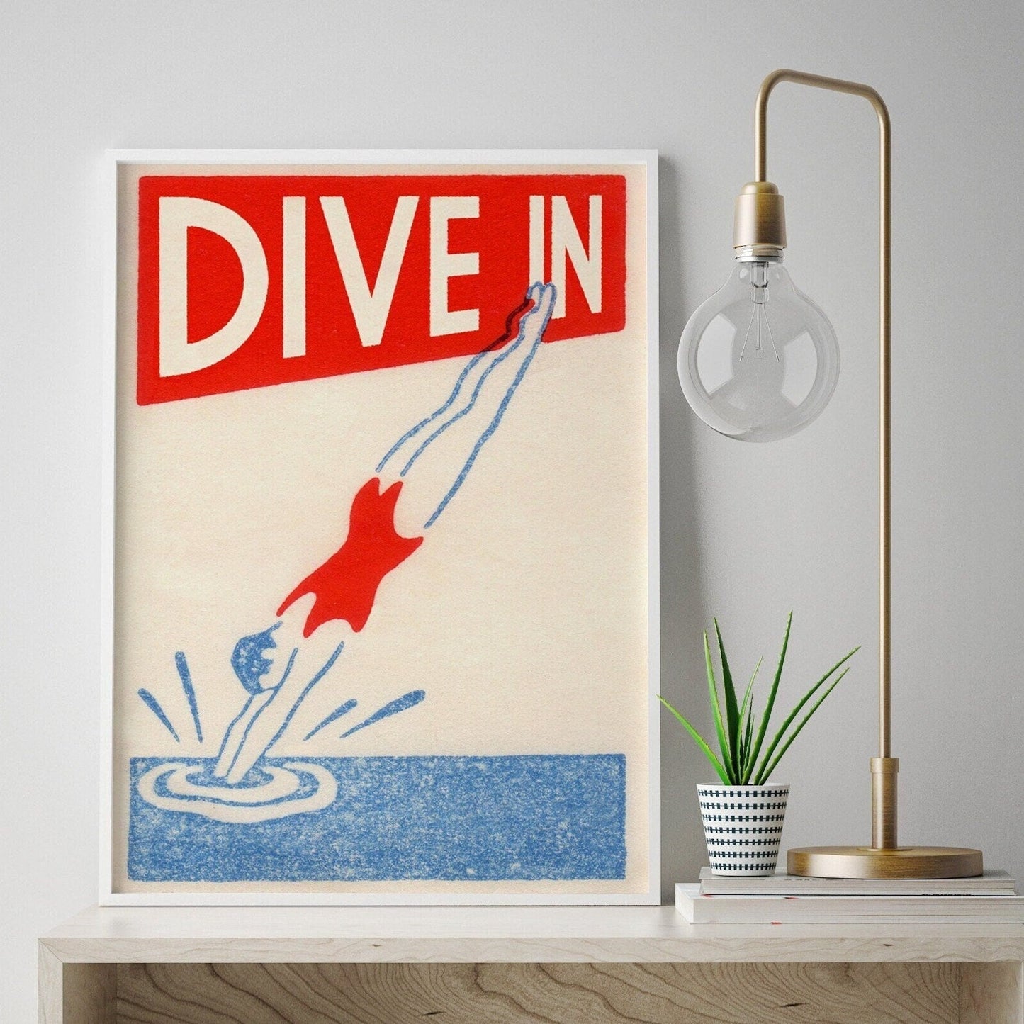 Diver Art Print | Art Deco Style | Vintage Maritime | Bathroom Decor | Swimming Poster | Dive In