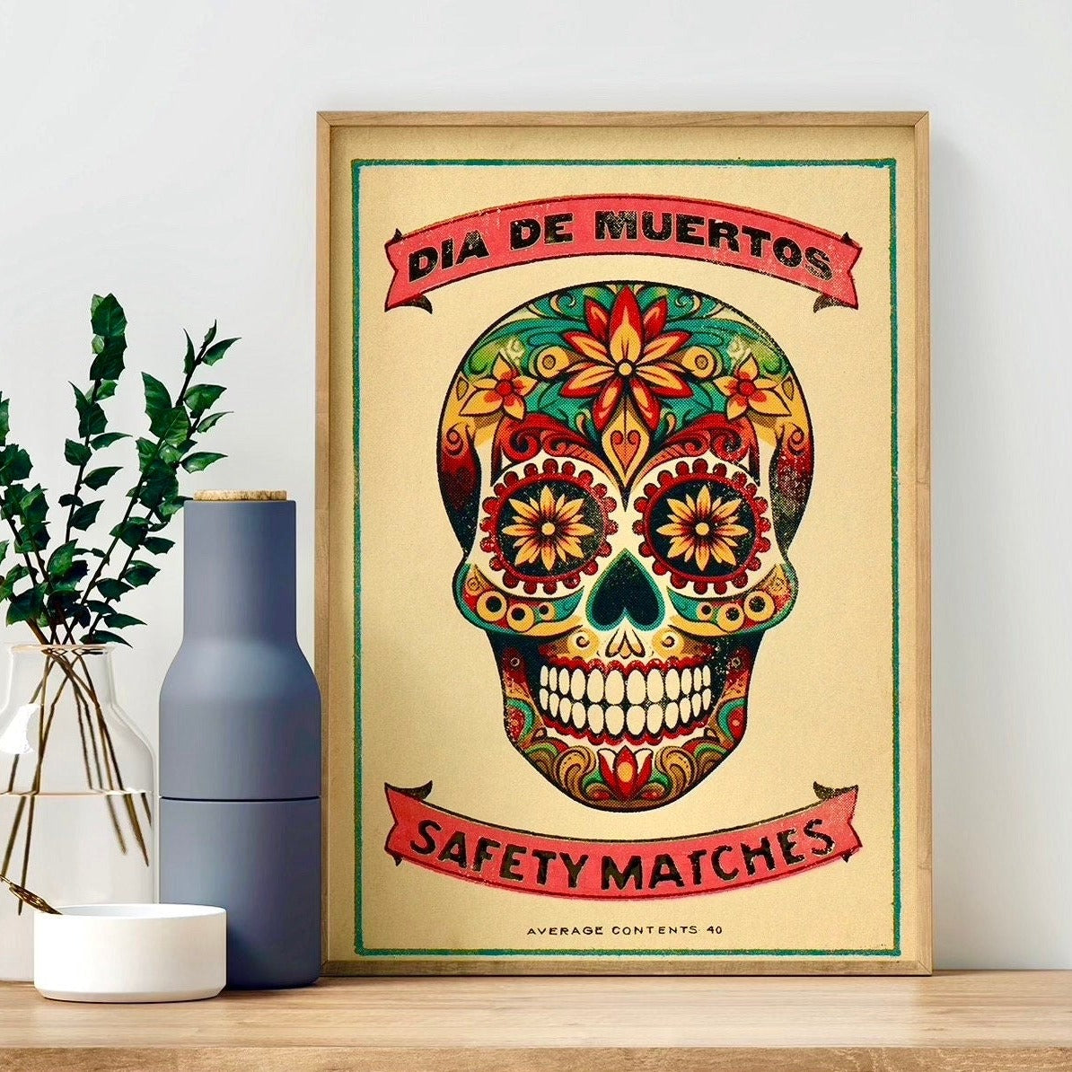 Mexican Day of the Dead Print | Día de los Muertos Wall Art | Vintage Style | Mexico Sugar Skull Poster | Home Decor