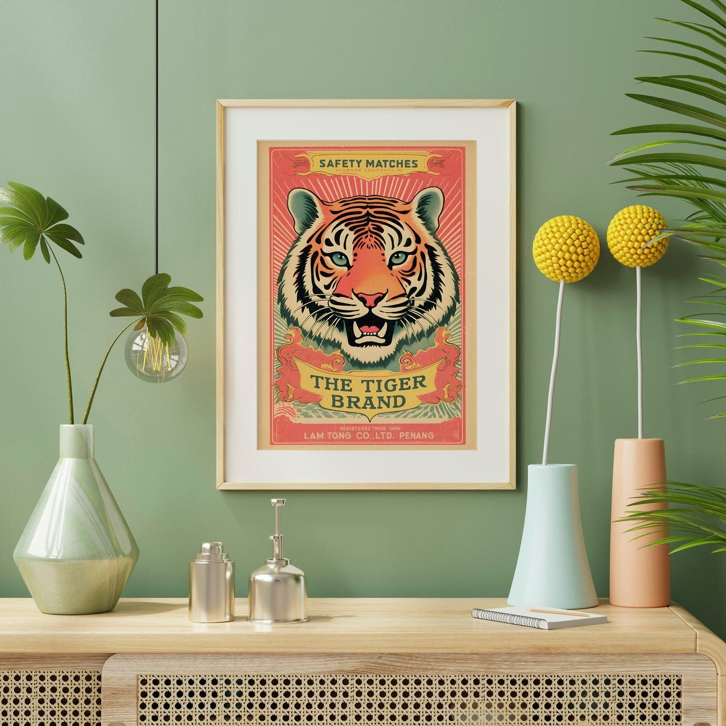 Tiger Brand Art Print | Large Tiger Wall Art | Vintage Matchbox Illustration | Pastel Aesthetics | Unique Gift
