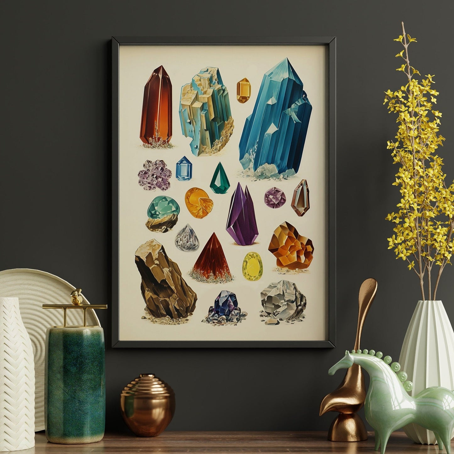 Crystals Art Print | Vintage Mineralogy Chart | Geology Wall Art | Gemstone Poster | Unique Decor Gift