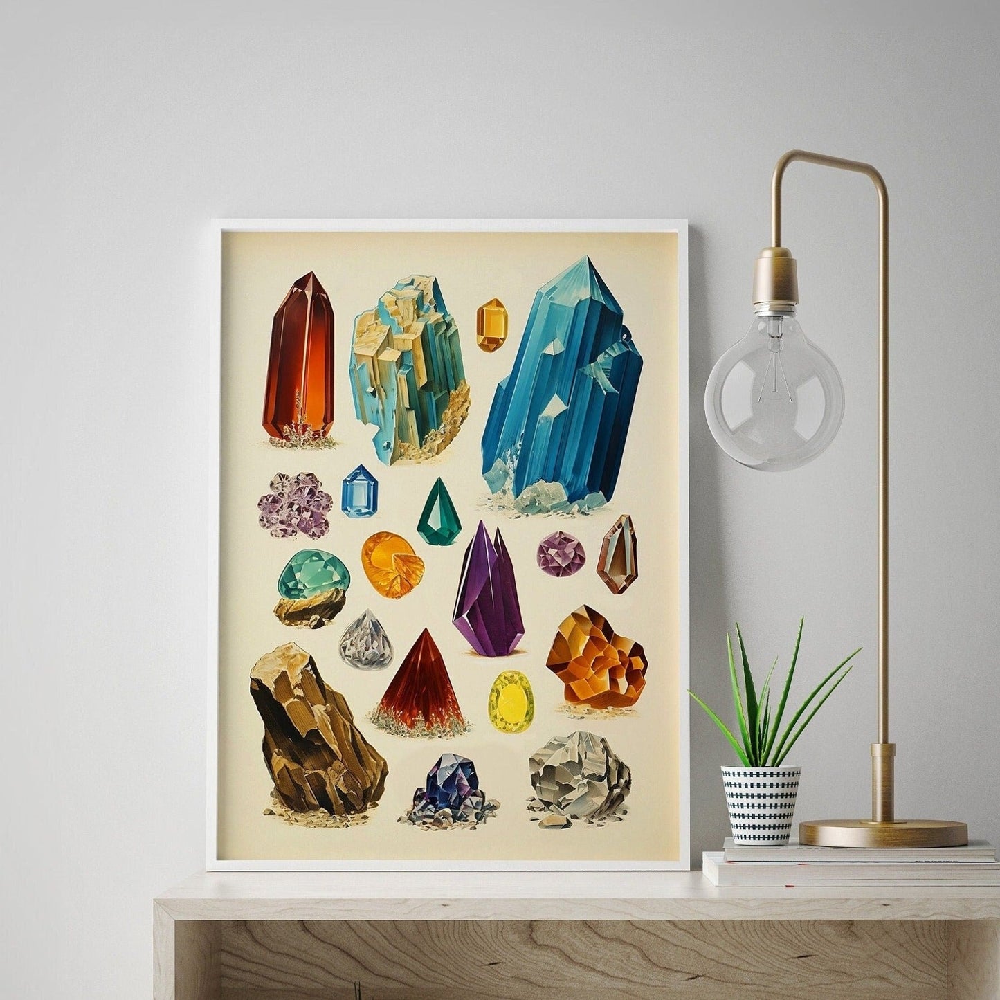 Crystals Art Print | Vintage Mineralogy Chart | Geology Wall Art | Gemstone Poster | Unique Decor Gift