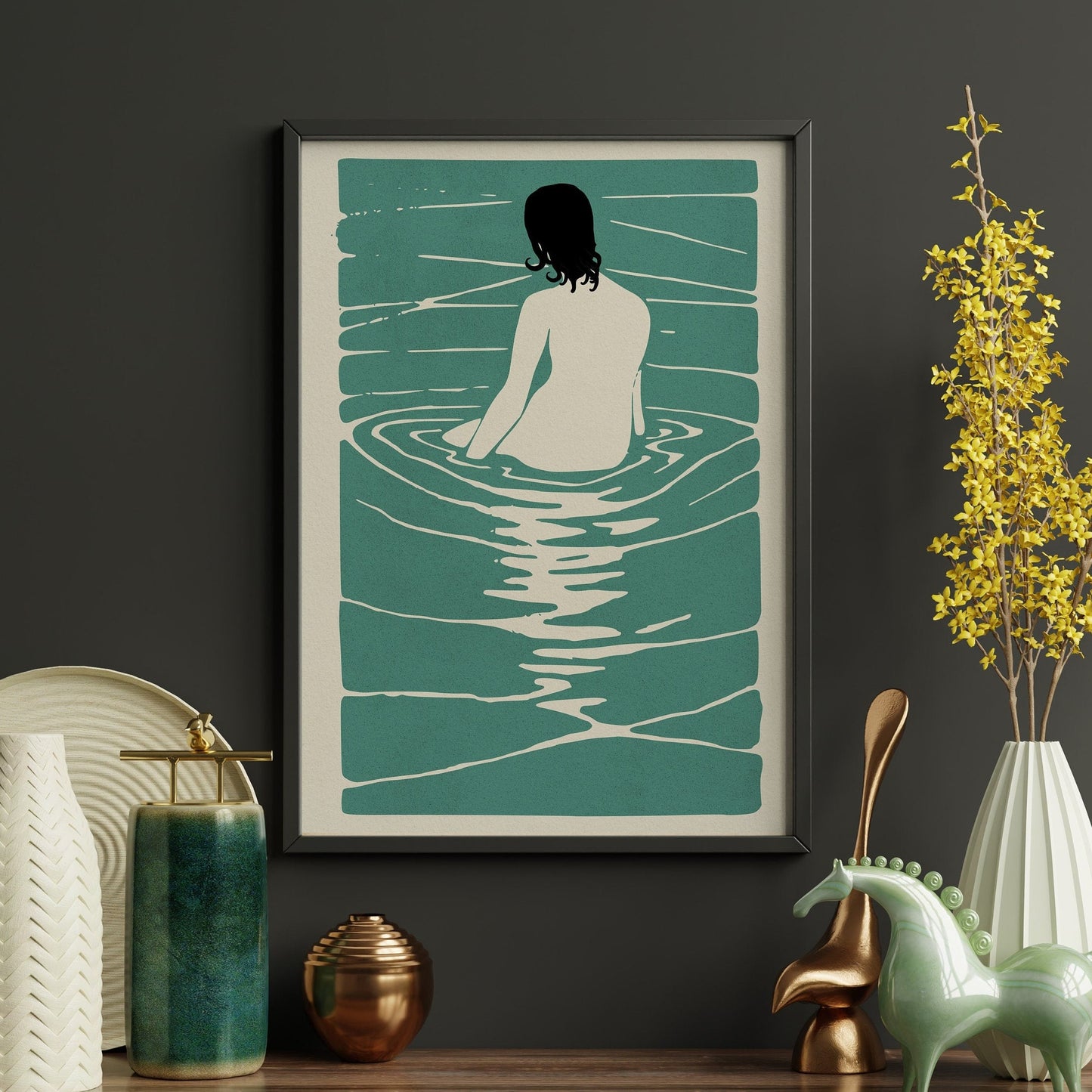 Bathing Woman Print | Bathroom Decor | Swimming Poster | Japandi Style | Japanese Wall Art