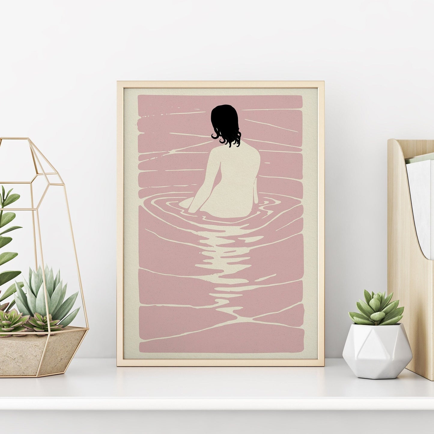 Bathing Woman Print | Bathroom Decor | Swimming Poster | Japandi Style | Japanese Wall Art