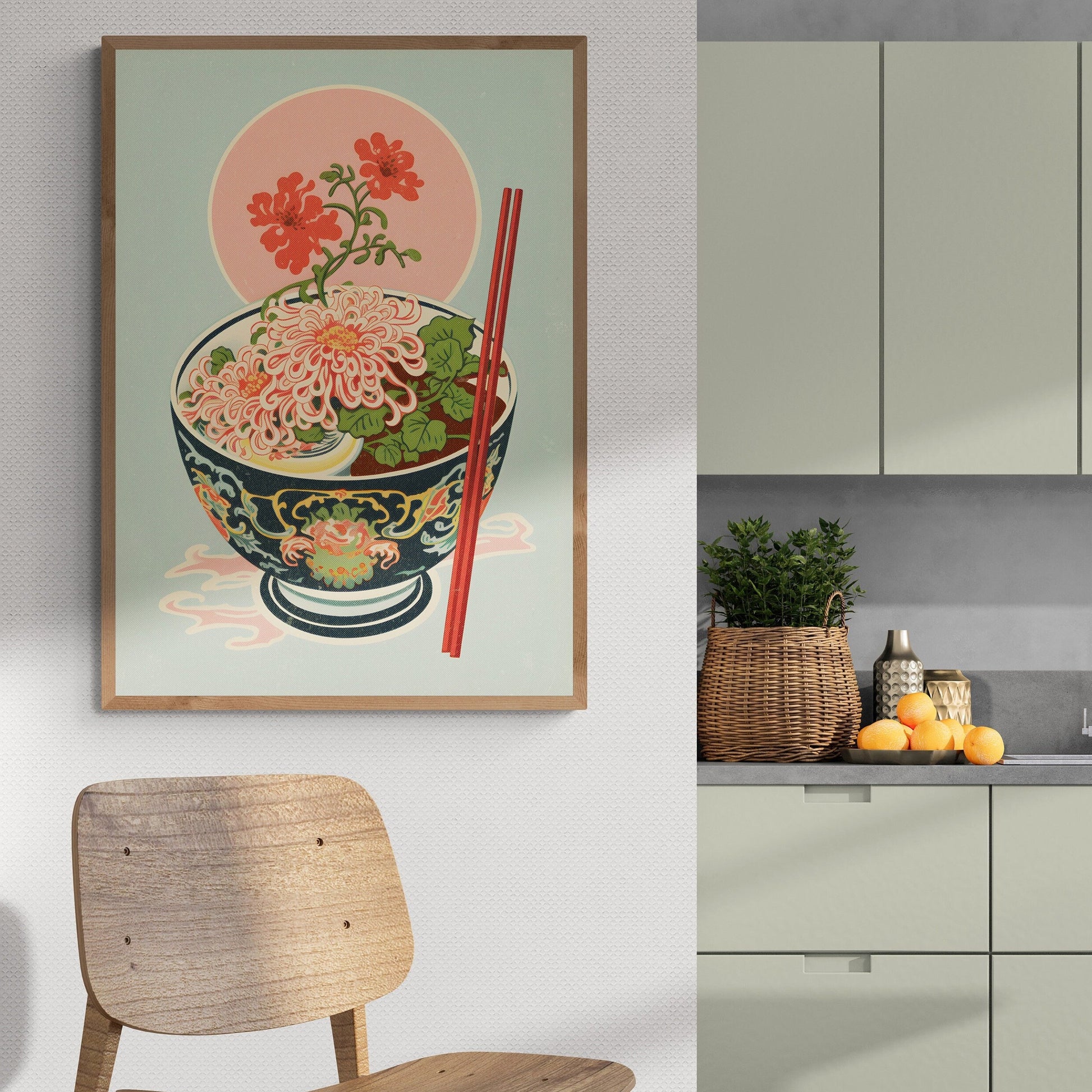 Vintage Floral Ramen Print | Kitchen Wall Art | Colorful Retro Gift | Unique Home Decor | Asian Noodle Design | Pastel Aesthetics