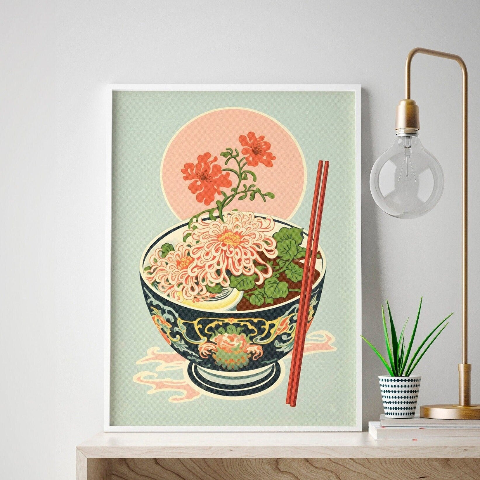 Vintage Floral Ramen Print | Kitchen Wall Art | Colorful Retro Gift | Unique Home Decor | Asian Noodle Design | Pastel Aesthetics