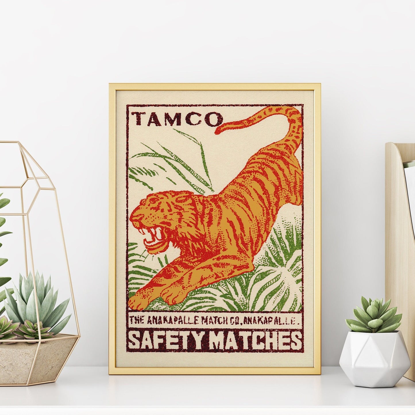 Tiger Art Print | Large Tiger Wall Art | Indian Print | Vintage Matchbox Illustration