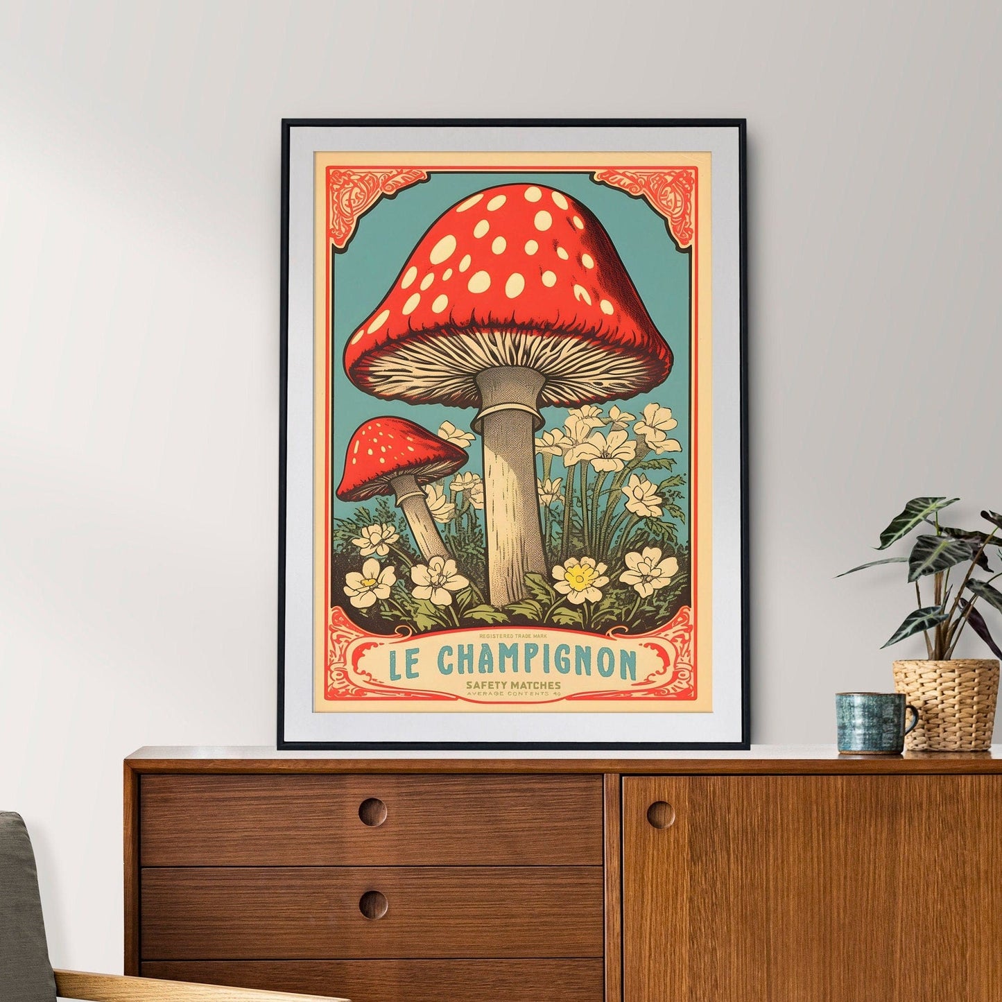 Vintage Red Toadstool Mushroom Art Print | 'Le Champignon' | Fairy Mushroom Design | French Wall Decor | Unique Kitchen Gift | Fall Artwork