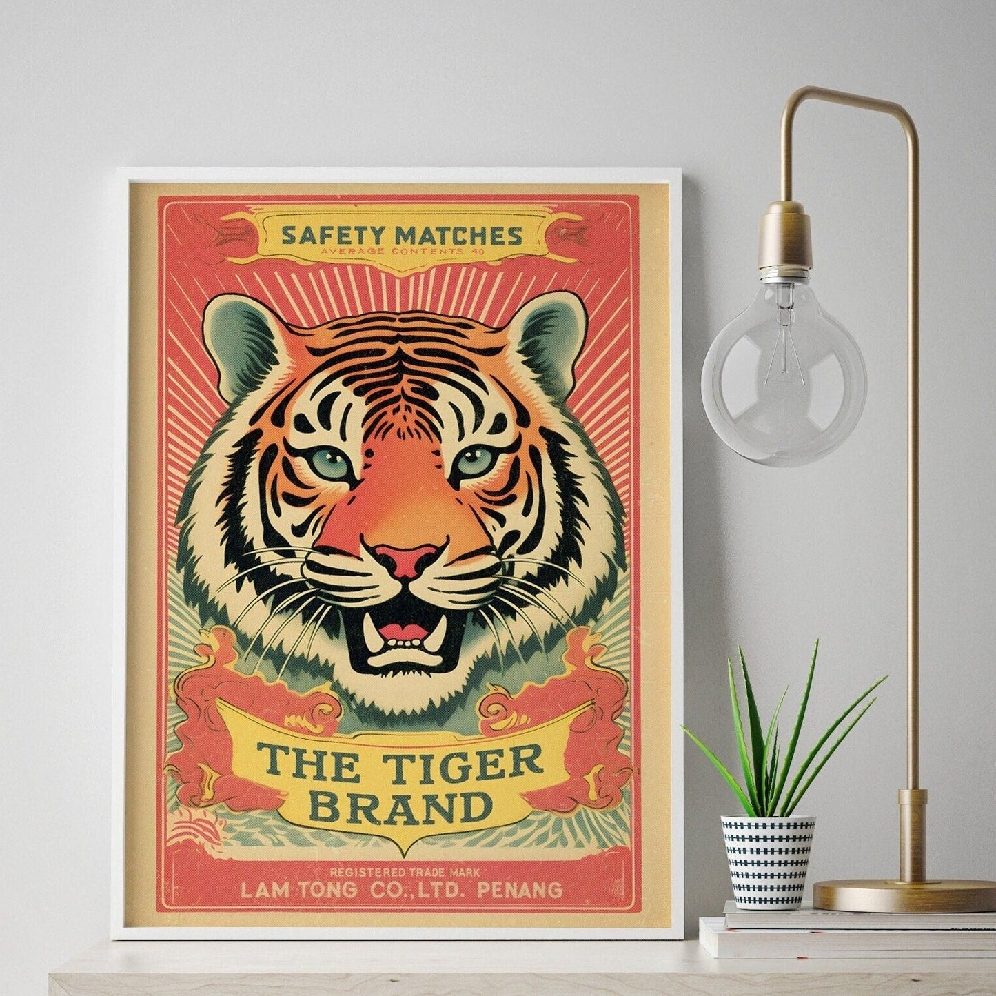 Tiger Brand Art Print | Large Tiger Wall Art | Vintage Matchbox Illustration | Pastel Aesthetics | Unique Gift