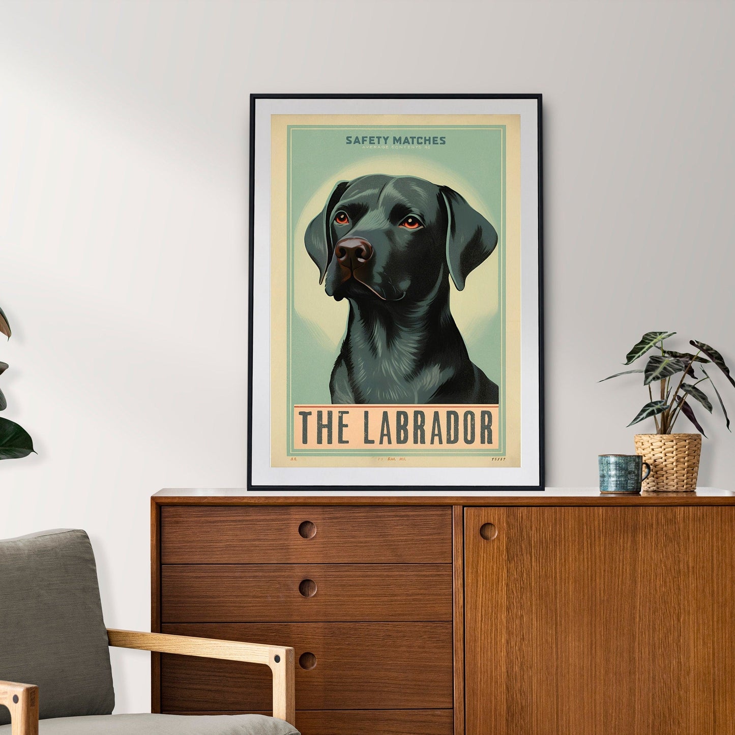 Vintage Black Labrador Retriever Art Print | Retro Matchbook Label Design | Dog Lovers Gift