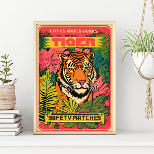 Tiger Graphic Art Print | Large Tiger Wall Art | Vintage Wildlife Illustration | Indian Print | Unique Gift