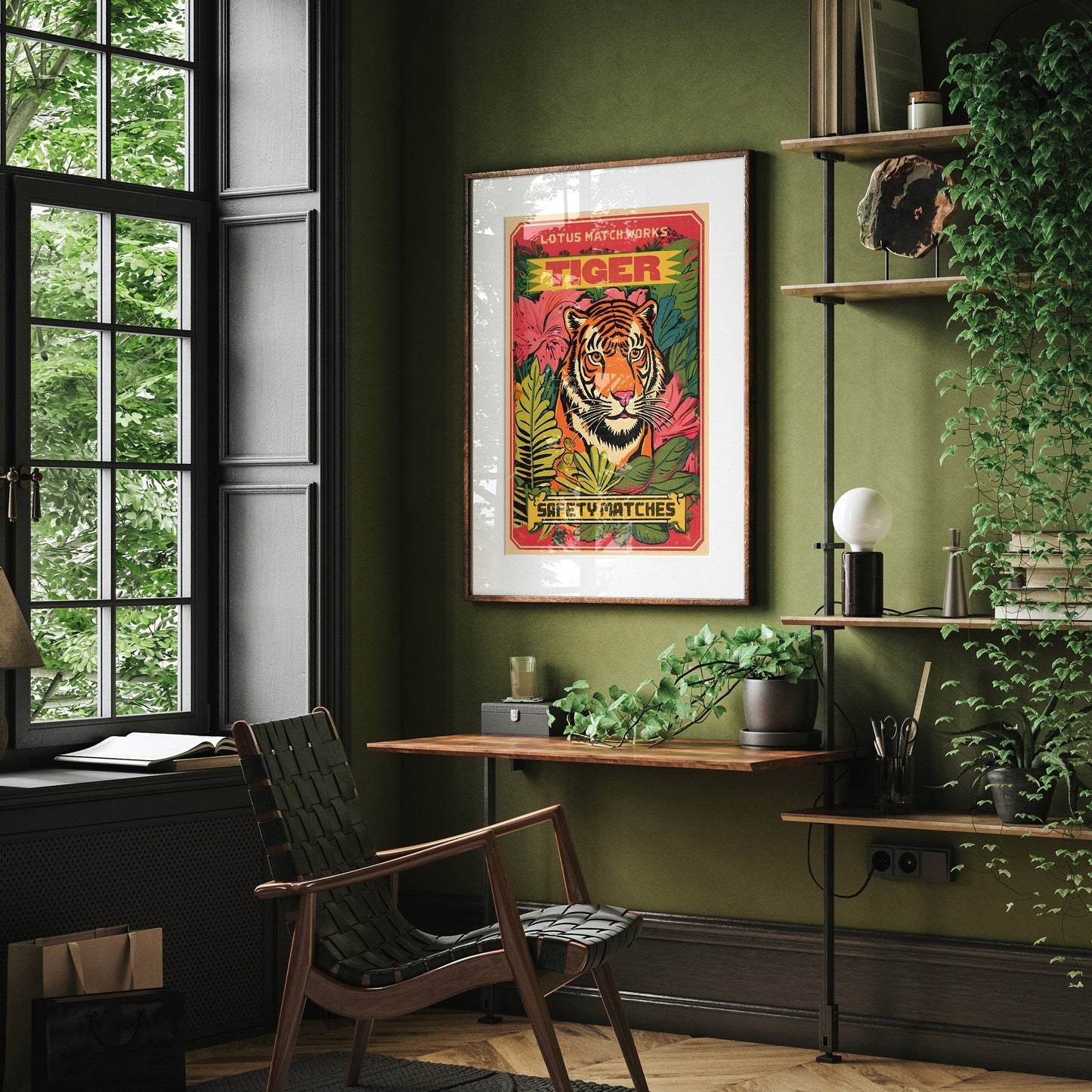 Tiger Graphic Art Print | Large Tiger Wall Art | Vintage Wildlife Illustration | Indian Print | Unique Gift