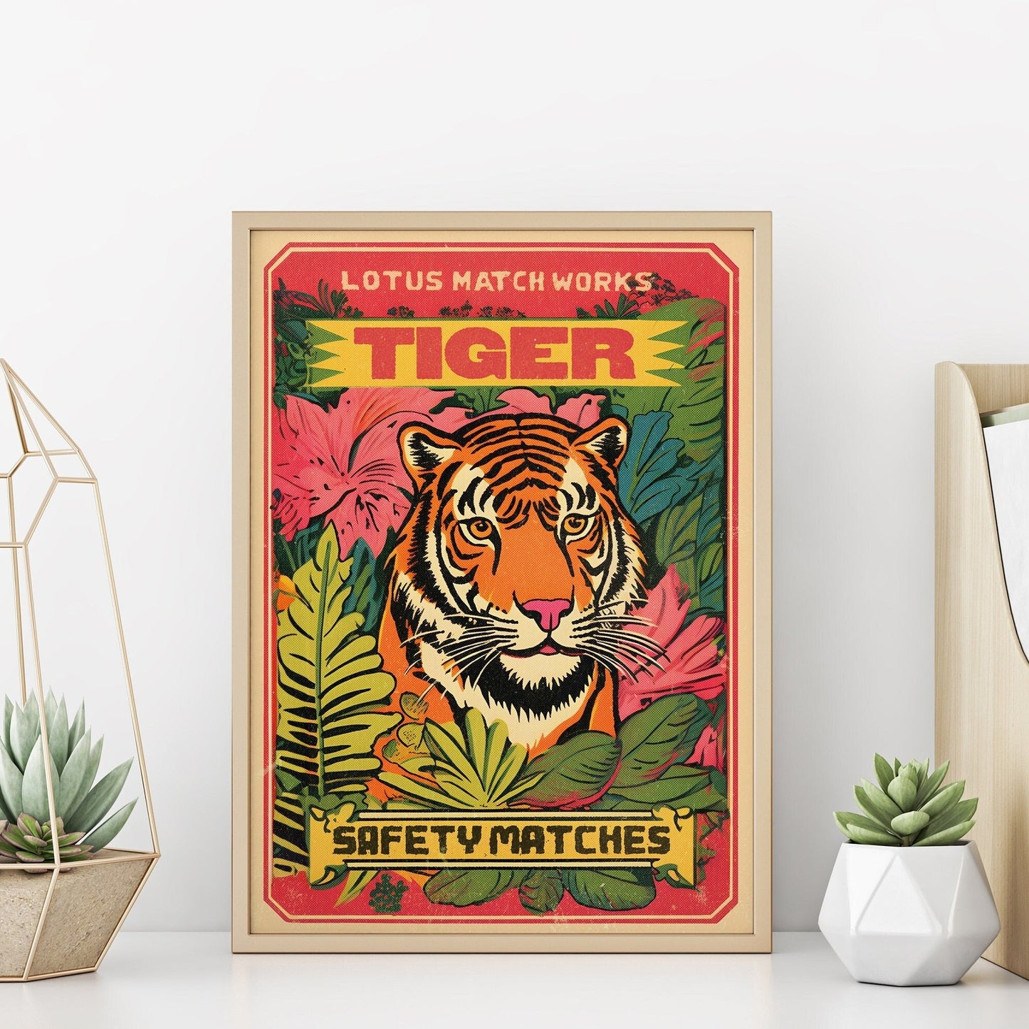 Tiger Graphic Art Print | Large Tiger Wall Art | Vintage Wildlife Illustration | Indian Print | Unique Gift