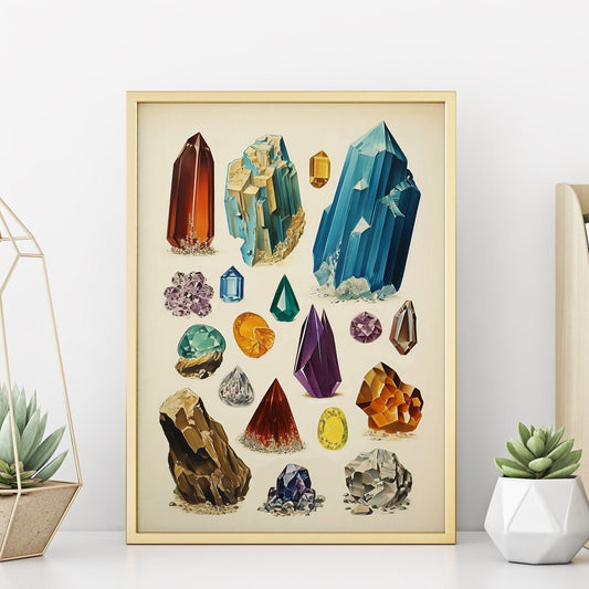 Crystals Art Print | Vintage Mineralogy Chart | Geology Wall Art | Gemstone Poster | Unique Decor Gift