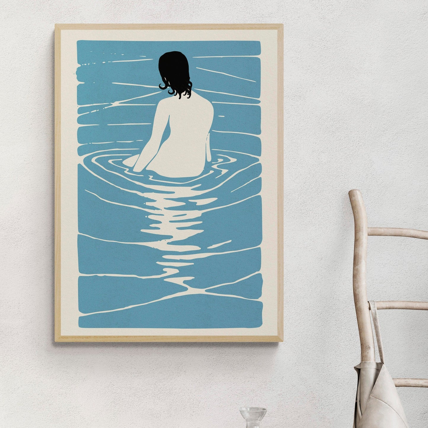 Bathing Woman Print | Bathroom Decor | Swimming Poster | Japandi Style | Japanese Wall Art