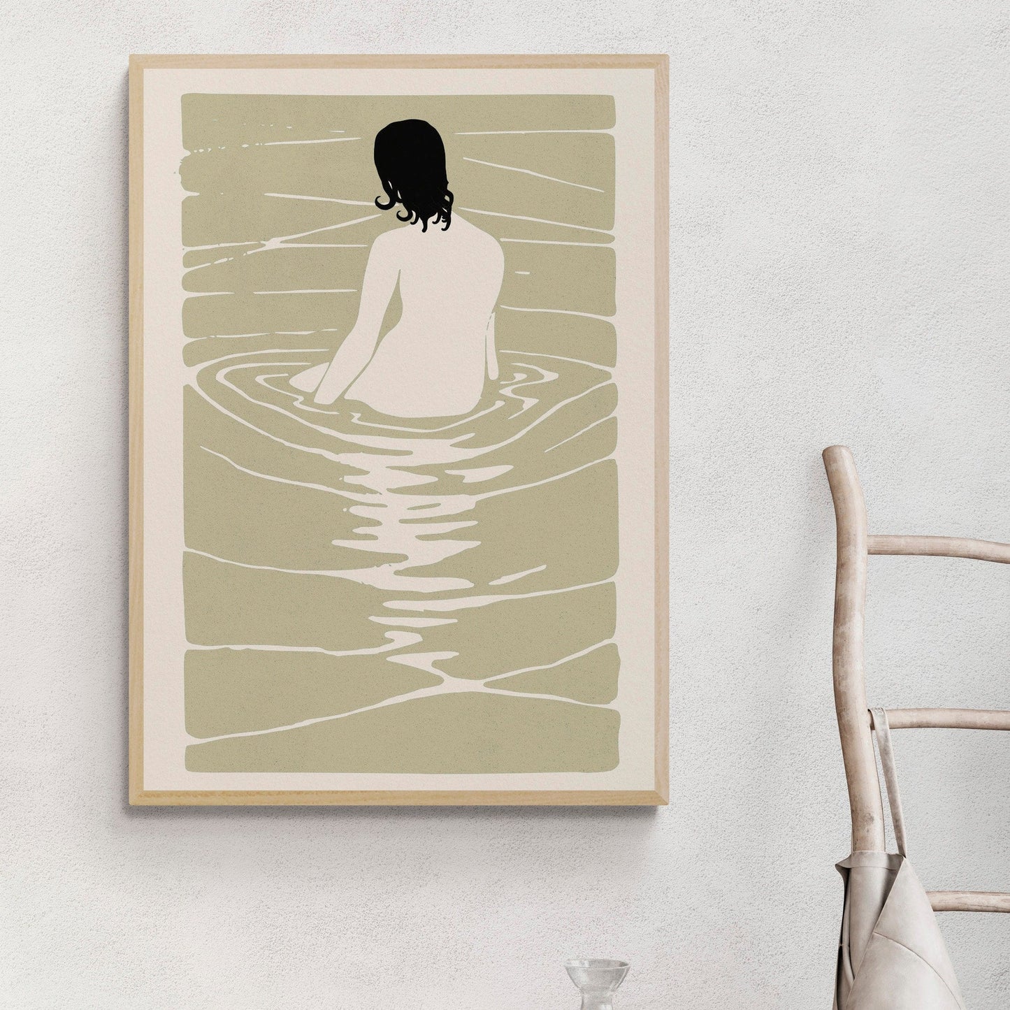 Bathing Woman Print | Bathroom Decor | Swimming Poster | Japandi Style | Japanese Wall Art