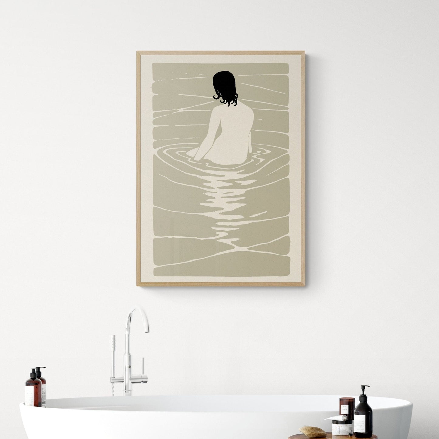 Bathing Woman Print | Bathroom Decor | Swimming Poster | Japandi Style | Japanese Wall Art