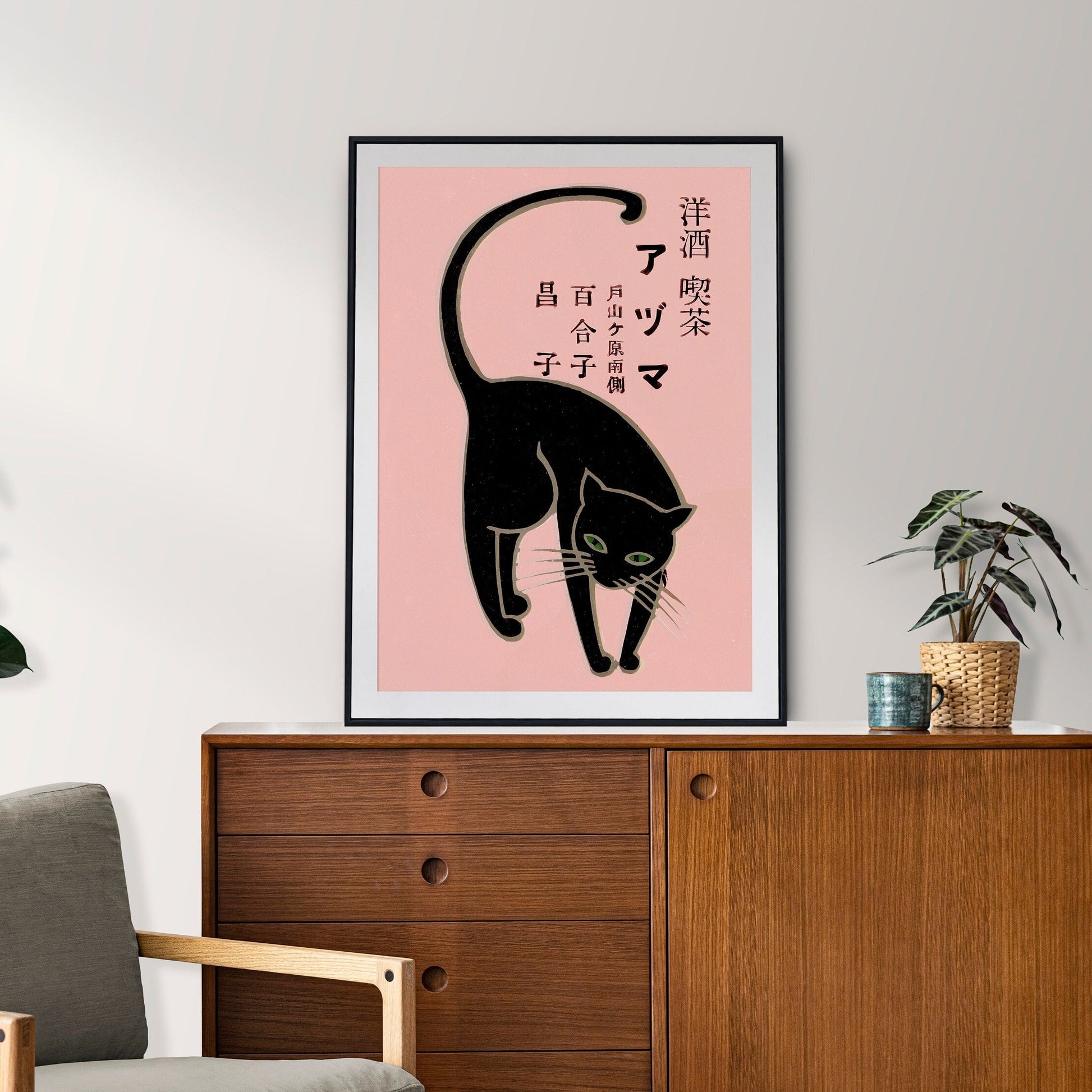 Lucky Black Cat Art Print | Japanese Matchbook Label Design | Pastel Aesthetics | Home Decor | Cat Lover Gift | Unique Wall Art