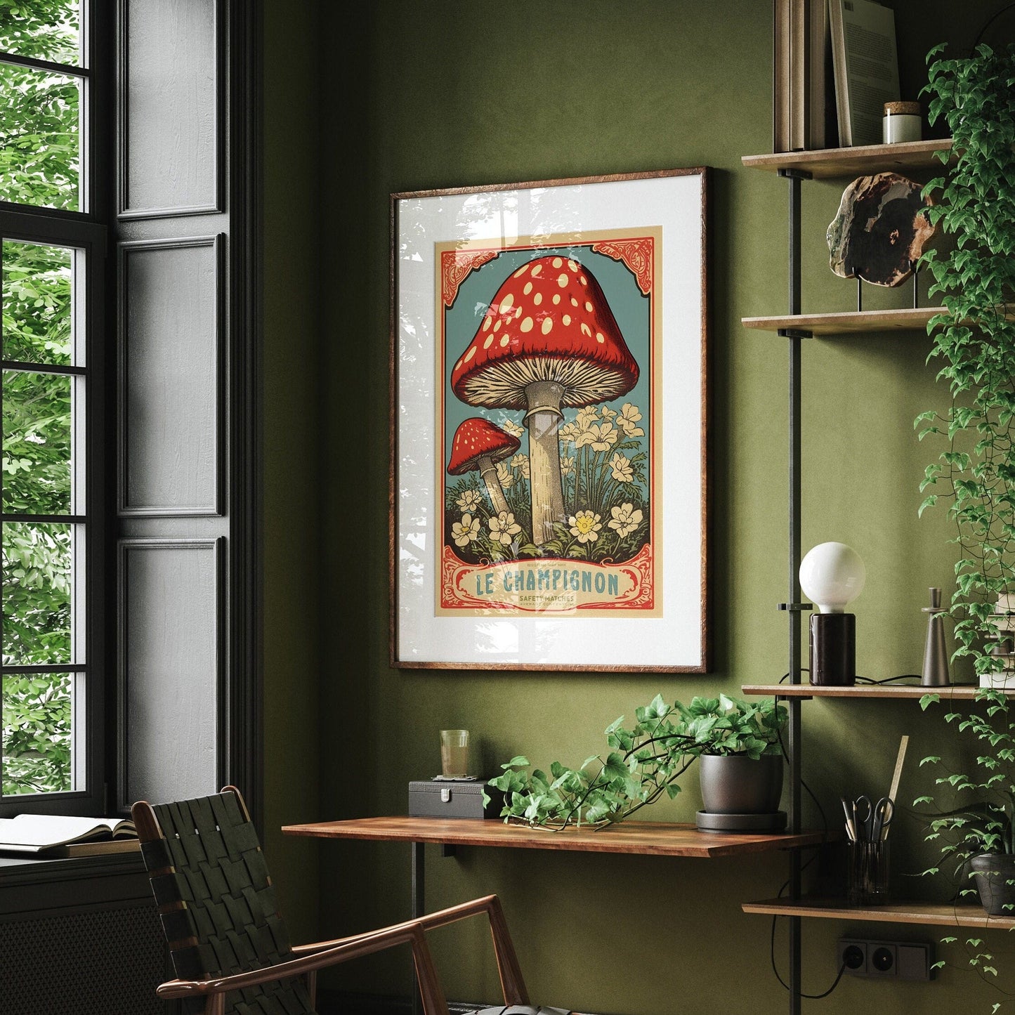 Vintage Red Toadstool Mushroom Art Print | 'Le Champignon' | Fairy Mushroom Design | French Wall Decor | Unique Kitchen Gift | Fall Artwork