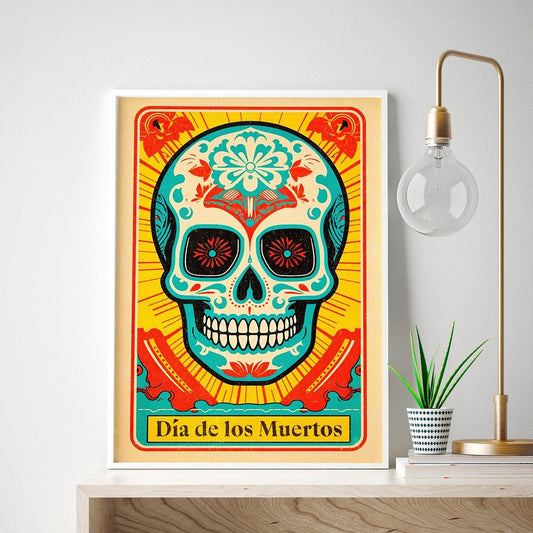 Day of the Dead Art Print | Día de los Muertos Wall Art | Vintage Sugar Skull Poster | Mexican Home Decor