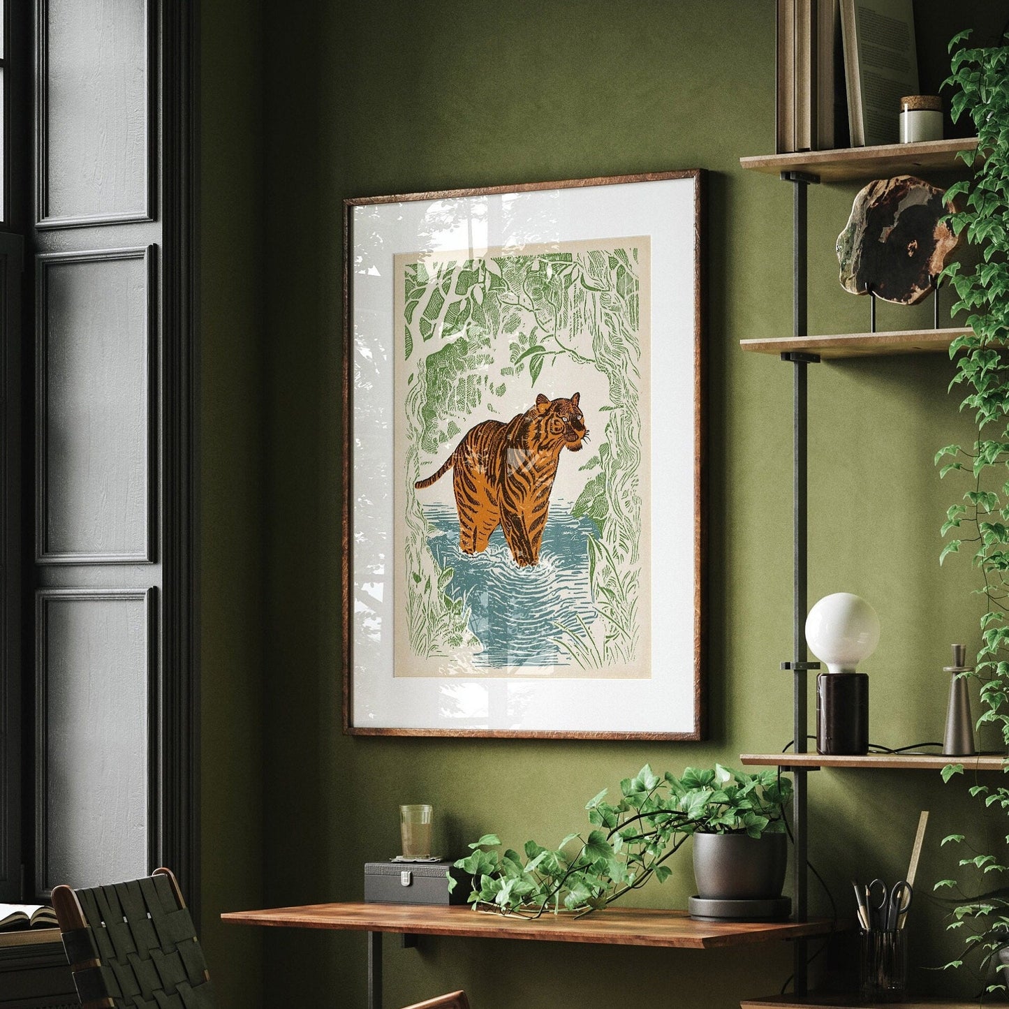 Woodcut Tiger Art Print | Majestic Jungle Wildlife Wall Decor | High-Quality Tiger Illustration | Nature-Inspired Home Decor | Unique Gift
