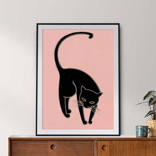 Lucky Black Cat Art Print | Pastel Aesthetics | Home Decor | Cat Lover Gift | Unique Wall Art