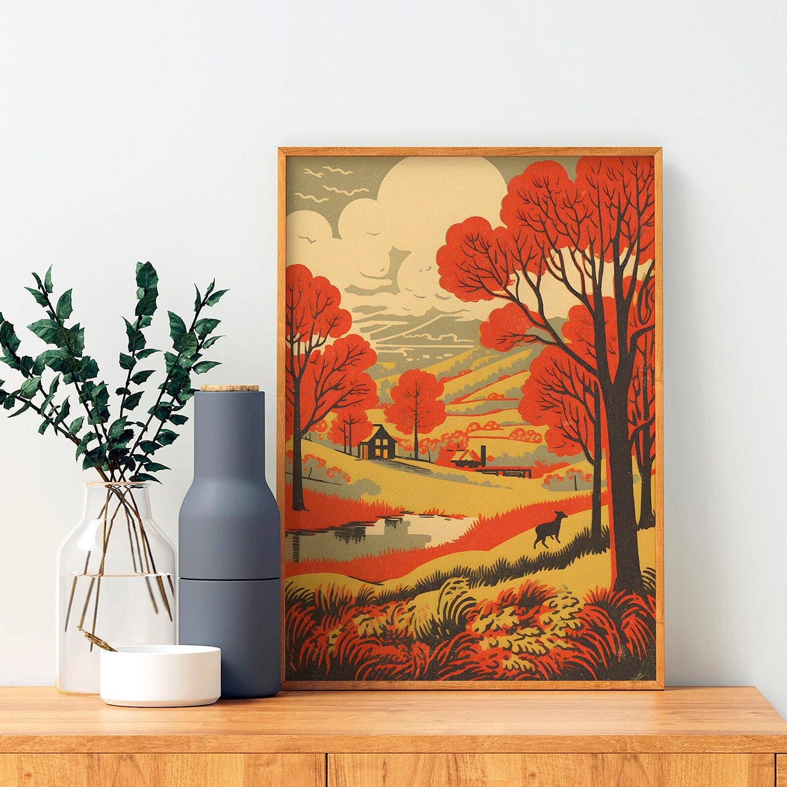 Vintage Rural Landscape Art Print | Rustic Countryside Wall Decor | Autumn Scene | Fall Decor
