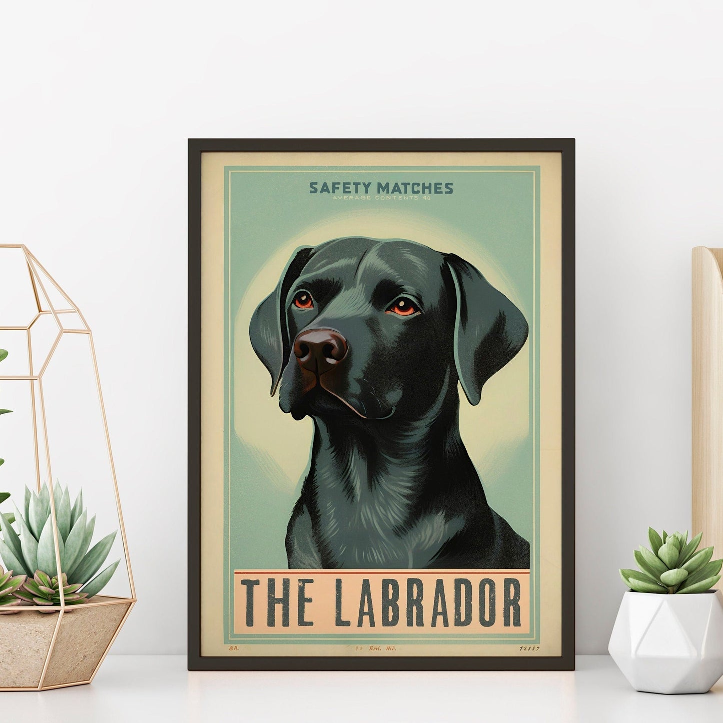 Vintage Black Labrador Retriever Art Print | Retro Matchbook Label Design | Dog Lovers Gift