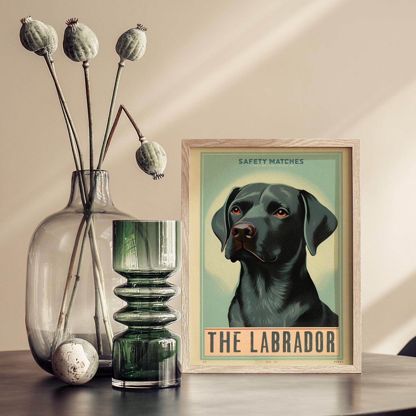 Vintage Black Labrador Retriever Art Print | Retro Matchbook Label Design | Dog Lovers Gift