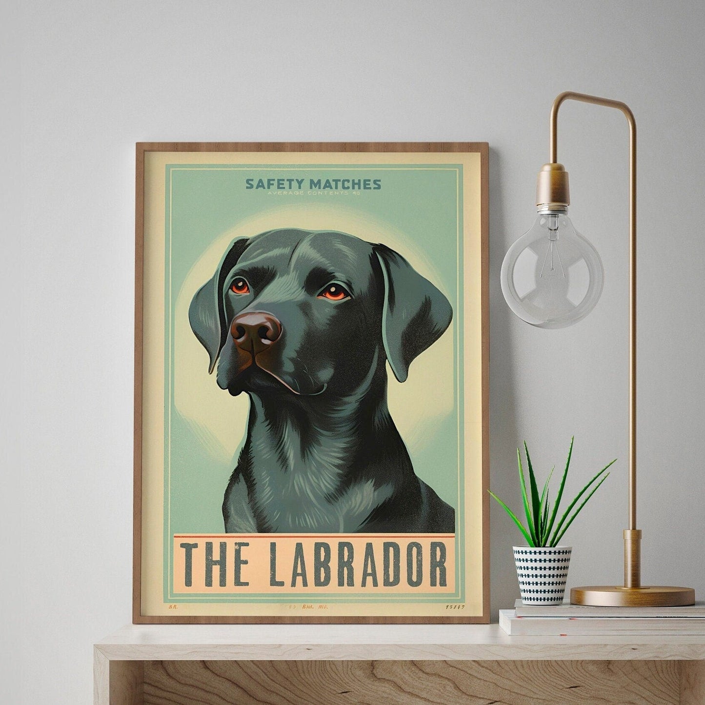 Vintage Black Labrador Retriever Art Print | Retro Matchbook Label Design | Dog Lovers Gift
