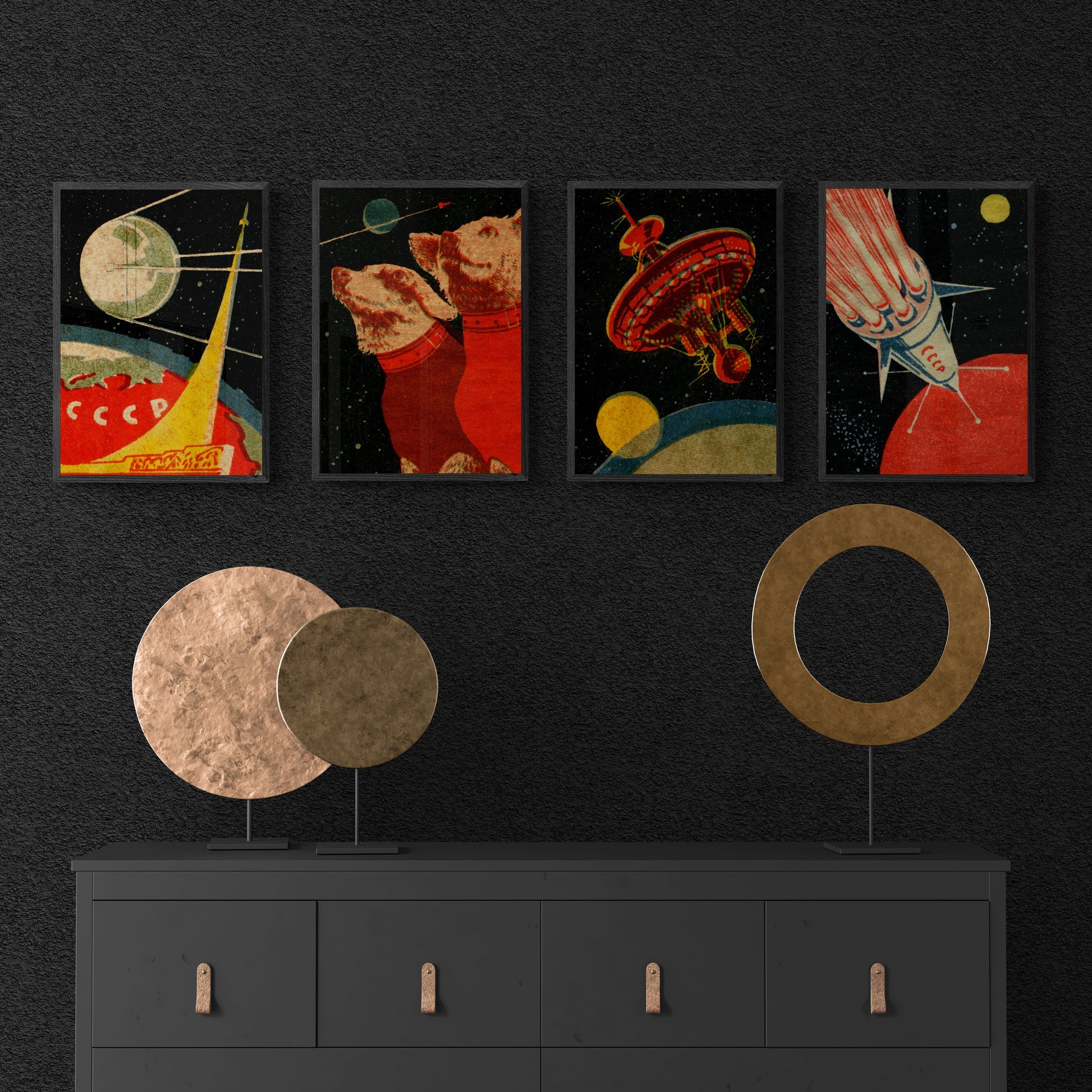 Soviet Space Prints | Set of Four | Sputnik Poster | Space Wall Art | Mid Century Modern