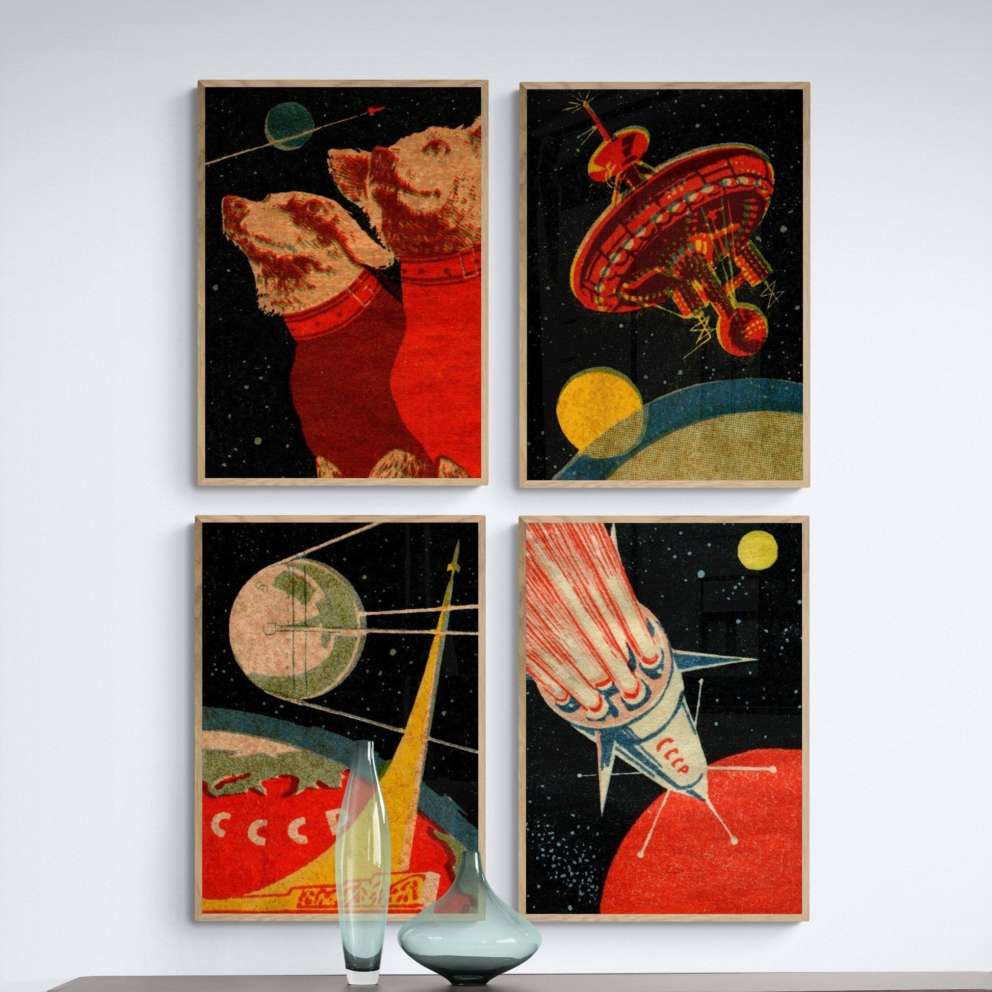 Soviet Space Prints | Set of Four | Sputnik Poster | Space Wall Art | Mid Century Modern