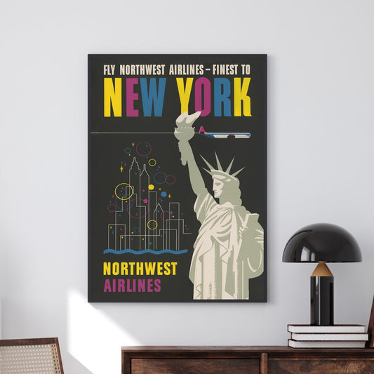 Vintage New York Travel Poster | Mid Century Modern | NYC Print | Northwest Airlines | 1960s Retro Wall Decor |
