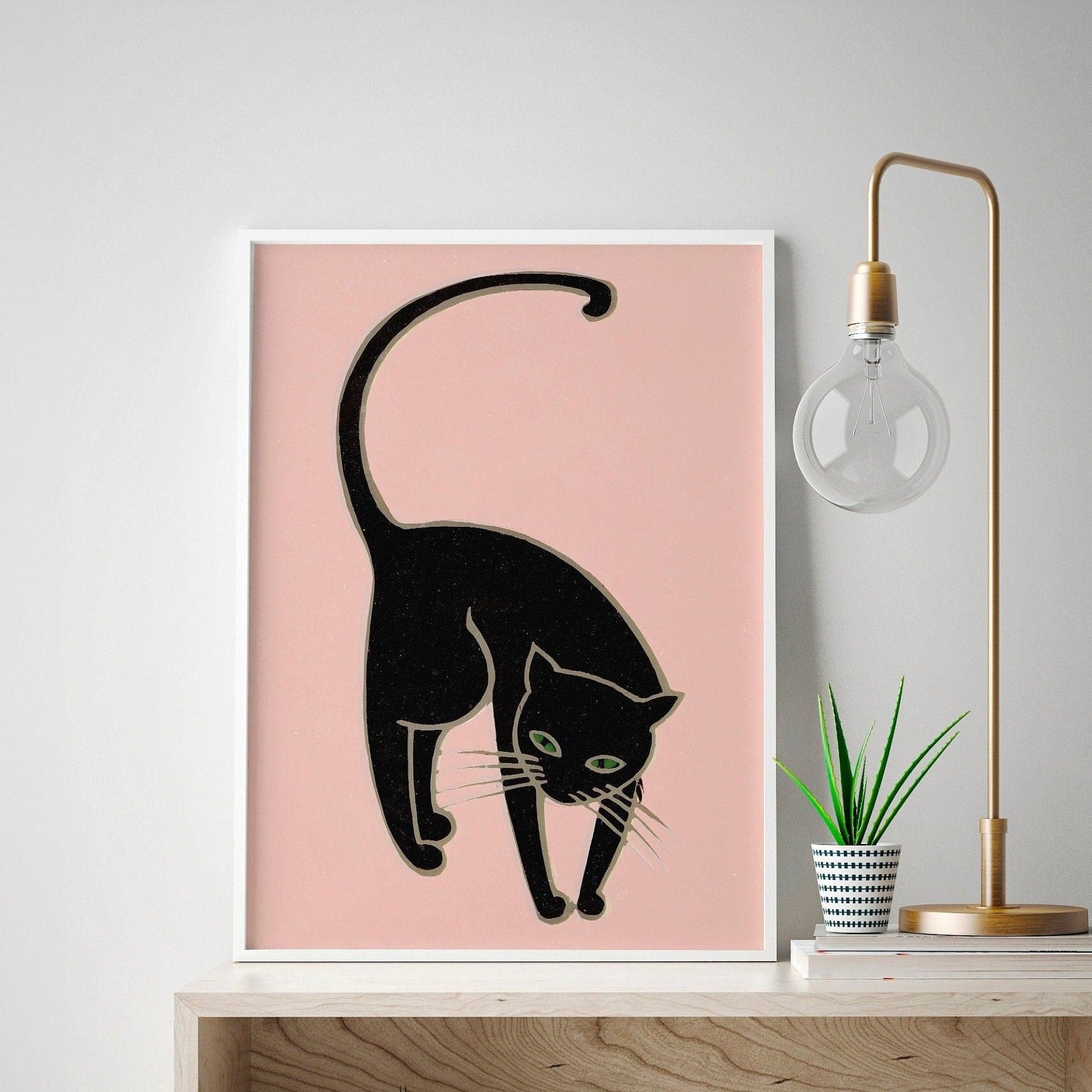 Lucky Black Cat Art Print | Pastel Aesthetics | Home Decor | Cat Lover Gift | Unique Wall Art