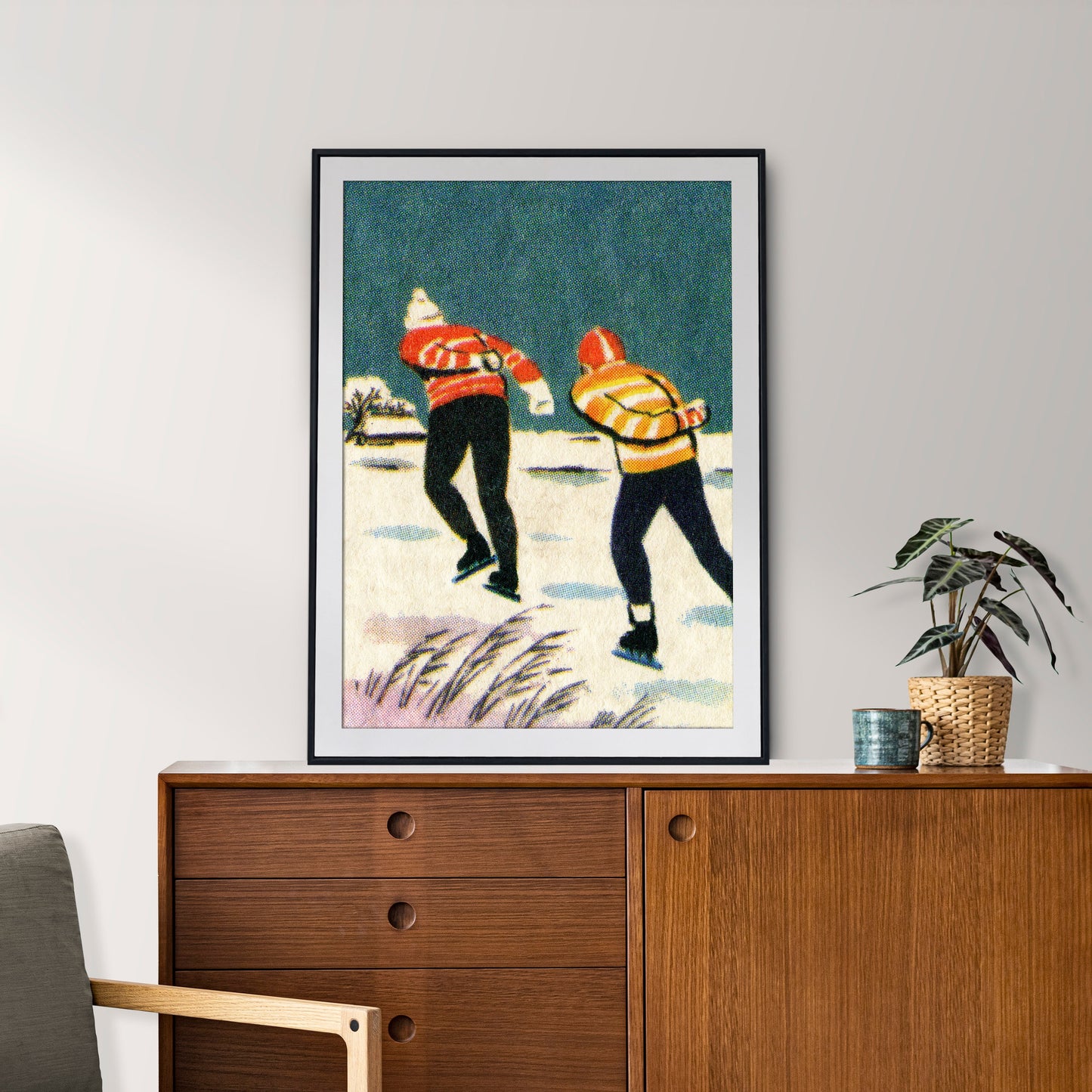 Vintage Ice Skating Print | Winter Landscape | Holiday Decor
