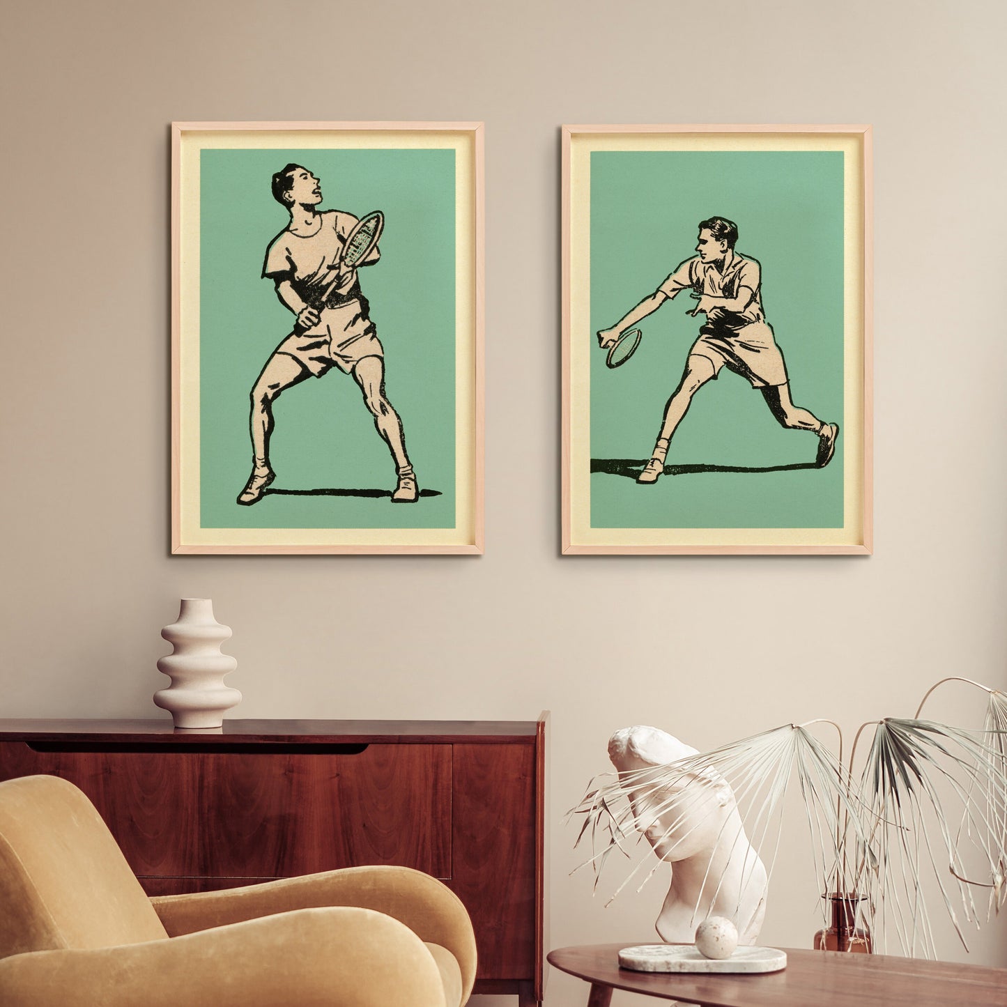 Set of Two Tennis Prints | Retro Wimbledon Prints | Sports Home Decor
