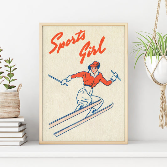 Sports Girl Vintage Skiing Print | Winter Sports Decor | Retro Home